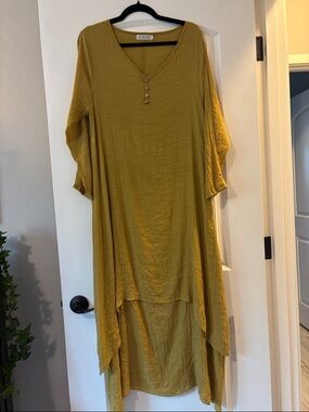 Mustard Asymmetrical V-Neck Dress